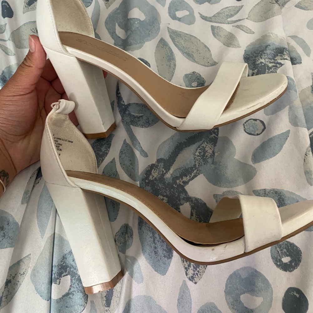 Shodazzle white heels